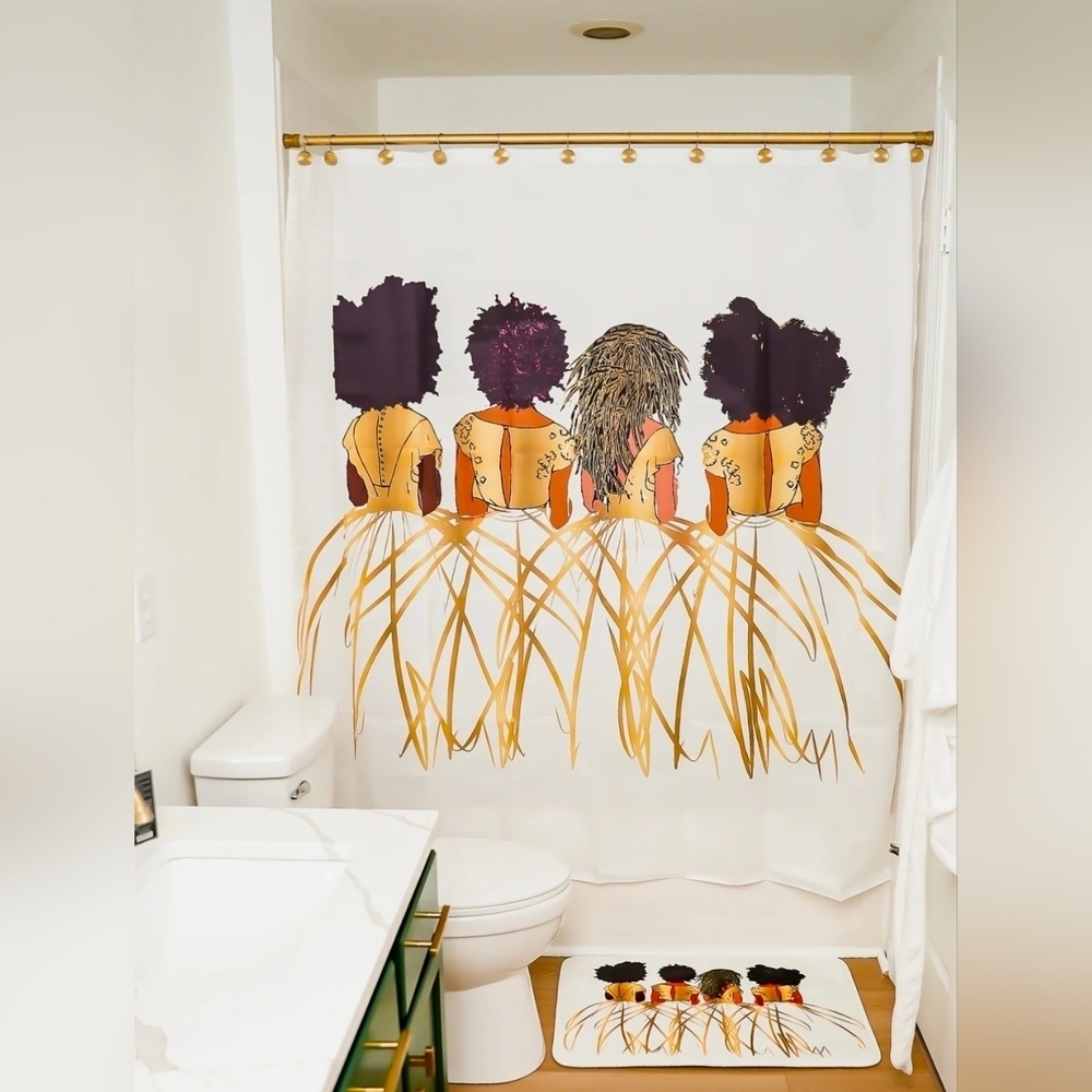 Fabric Shower Curtain/Mat 2-PC Set NEW!! Bathroom Chic/Style/ Royal White
